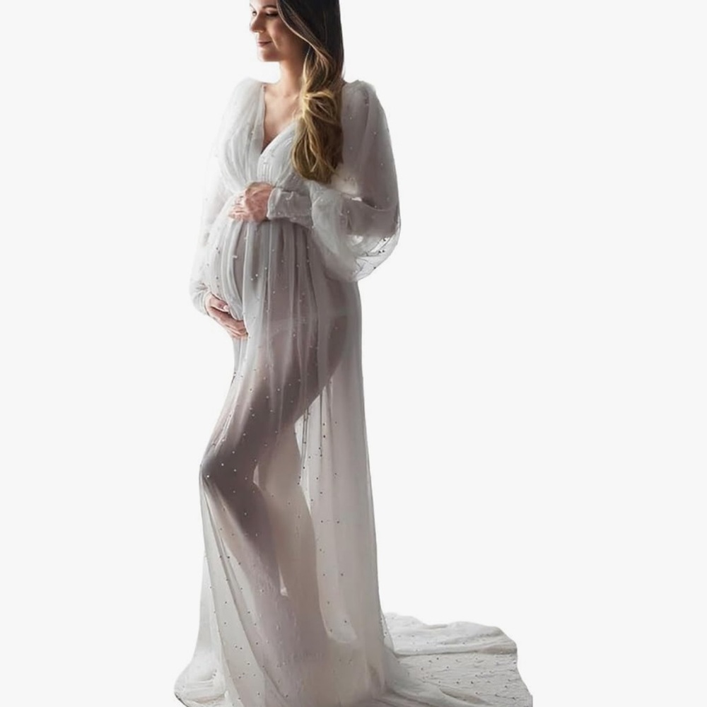 Elegant Sheer White Maternity Gown
